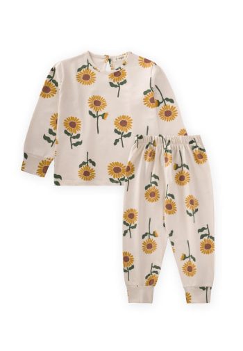 Sunflower Print Pajama Set for Ages 2-10