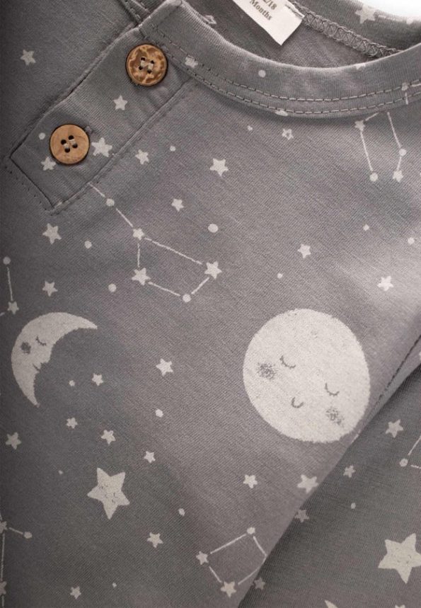 Printed Pajama Set for Ages 1-8 Grey