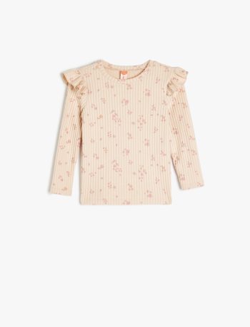 Girls' Ruffled Floral Long Sleeve Crew Neck T-Shirt