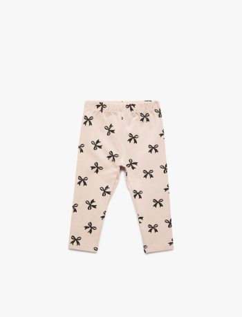 Girls' Cotton Long Leggings with Bow Detail