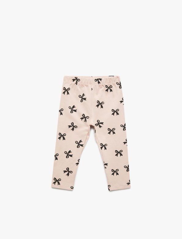 Girls' Cotton Long Leggings with Bow Detail