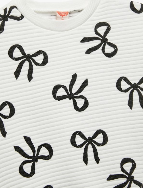 Girls' Bow Print Long Sleeve Crew Neck Sweatshirt