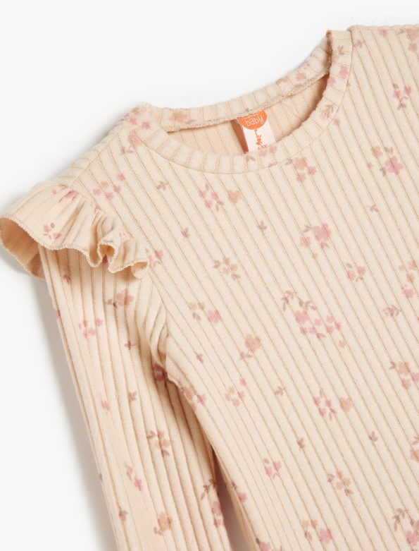 Girls' Ruffled Floral Long Sleeve Crew Neck T-Shirt