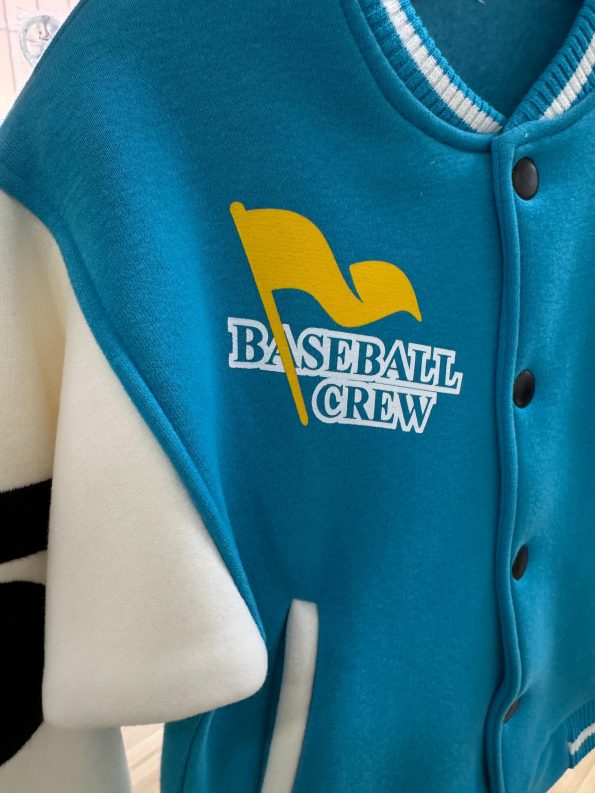 Unisex Kids Cotton Turquoise White College Jacket - Letter and Print Detail Bomber Coat