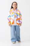 Girls' Colorful Patterned Cotton Hooded Fleece Jacket