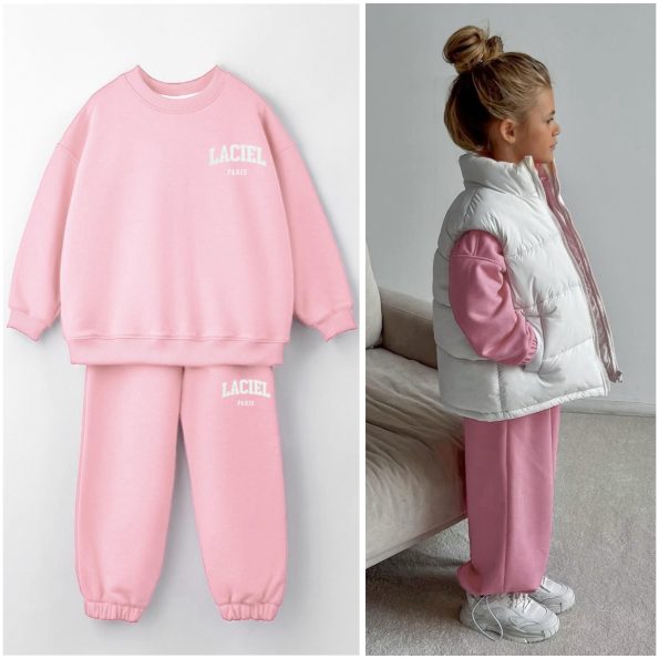 Girls' Cotton Pink Sweatshirt and Jogger Set