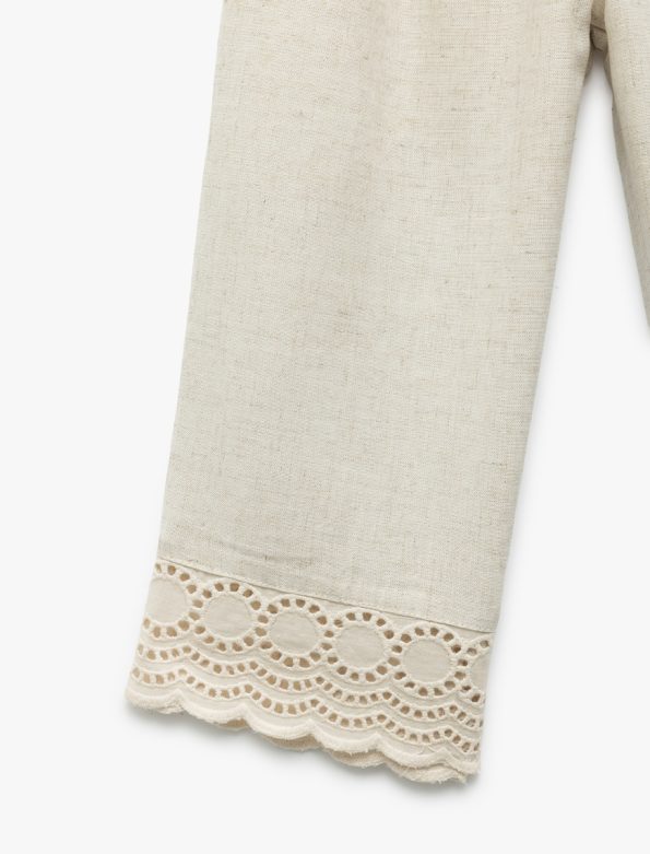 Girls' Woven Cotton and Viscose Blend Elastic Waist Broderie Pants
