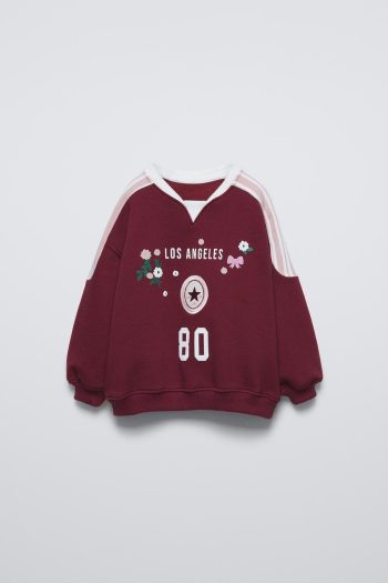 Girls' Cotton Burgundy Los Angeles Printed Floral Oversized Tracksuit