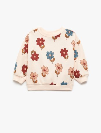 Girls' Floral Print Long Sleeve Crew Neck Sweatshirt