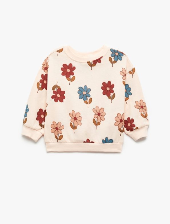 Girls' Floral Print Long Sleeve Crew Neck Sweatshirt