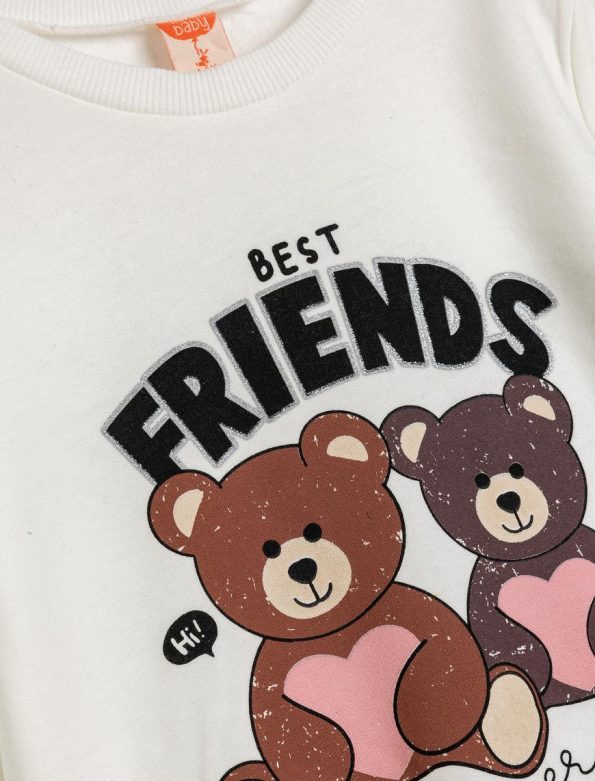 Girls' Baby Sweatshirt with Bear Print and Long Sleeves