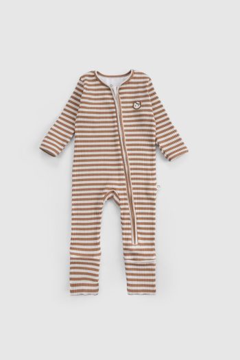 Self-Gloved and Footed Modal Coffee Zippered Baby Romper