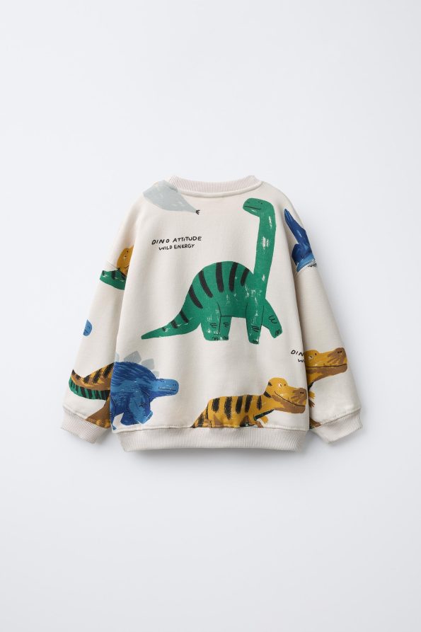 Boys' Cotton Cream Dinosaur Print Sweatshirt and Tracksuit Set