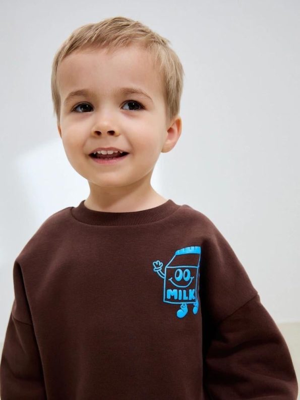 Boys' Cotton Brown Choco Milk Printed Tracksuit - Comfortable Everyday Style
