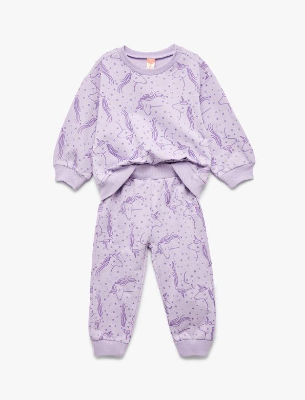 Girls' Cotton Unicorn Printed Sweatshirt and Pants Set