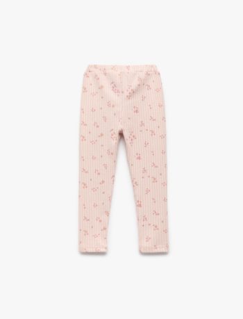 Girls' Floral Drawstring Waist Ribbed Leggings