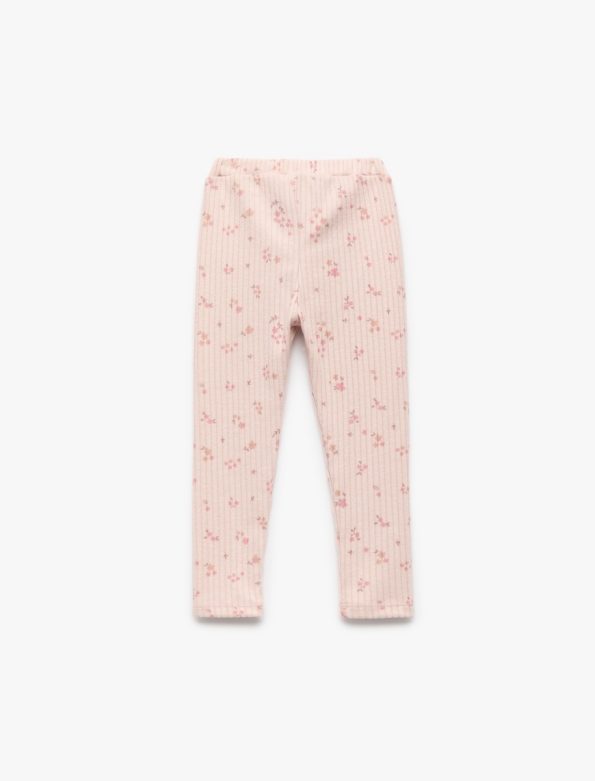 Girls' Floral Drawstring Waist Ribbed Leggings