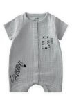 Zebra Embroidered Muslin Short Jumpsuit 0-3 Years Aqua Green