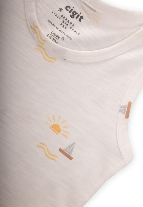 Set of Three Wide-Strap Tank Tops for Ages 2-9 - Sailboat Print in Ecru