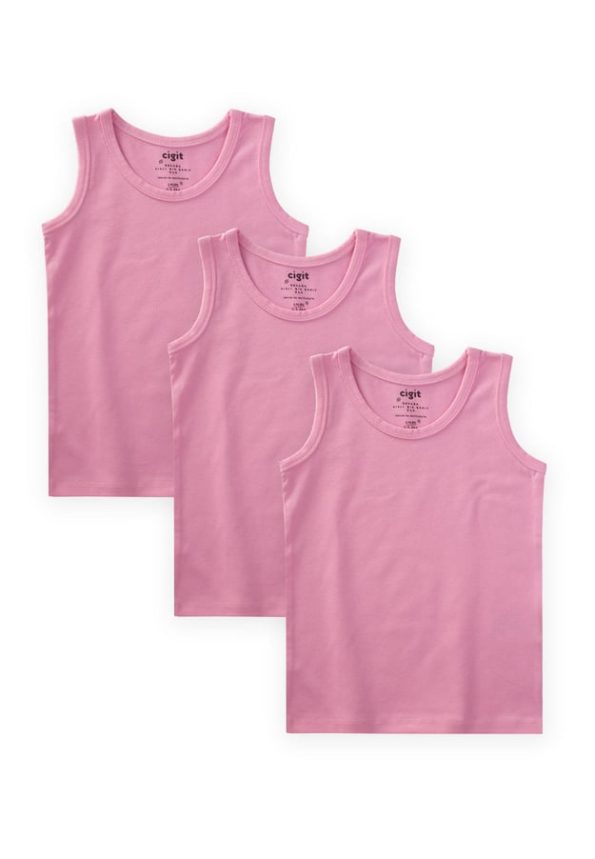 Triple Wide Strap Girl's Tank Top 2-9 Years Candy Pink