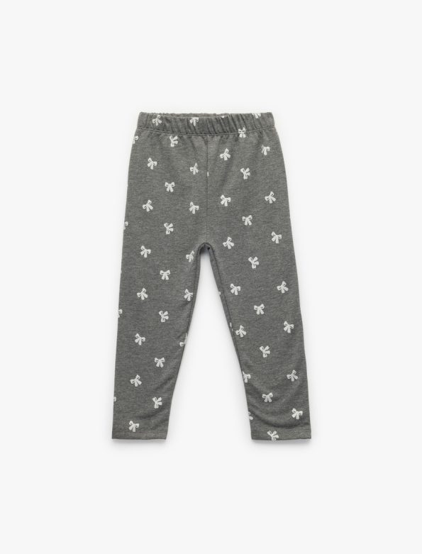 Girls' Baby Bow Patterned Leggings with Elastic Waistband