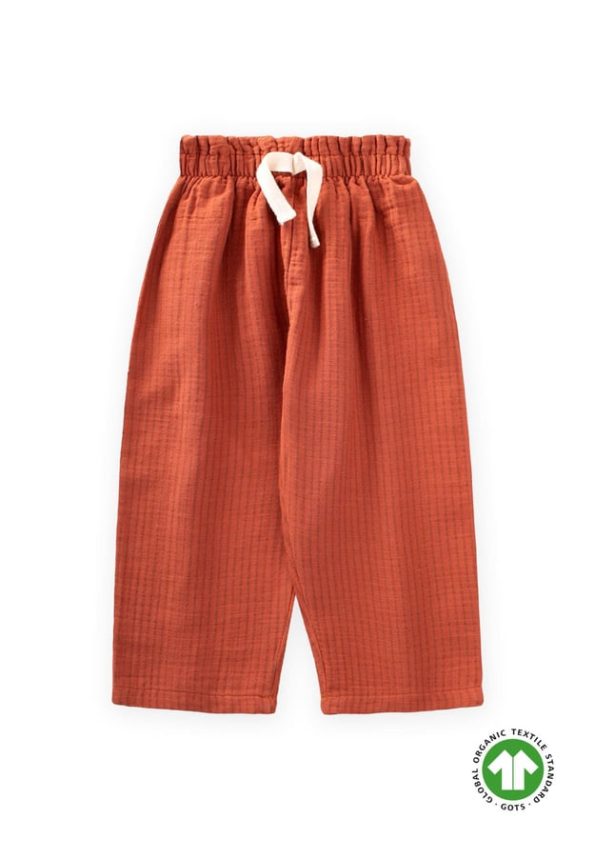 Organic Ruffled Wide-Leg Muslin Pants for Ages 1-8 Rust Fine Stripe