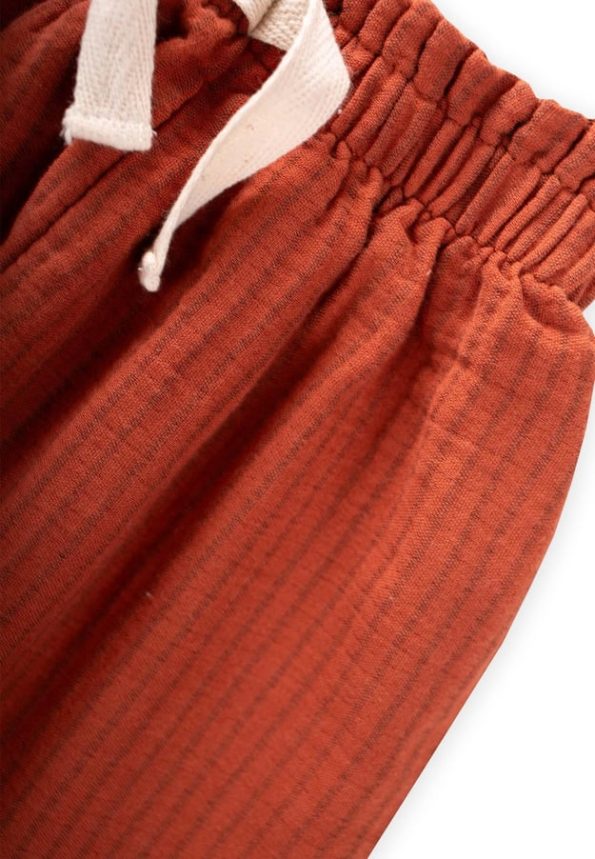Organic Ruffled Wide-Leg Muslin Pants for Ages 1-8 Rust Fine Stripe