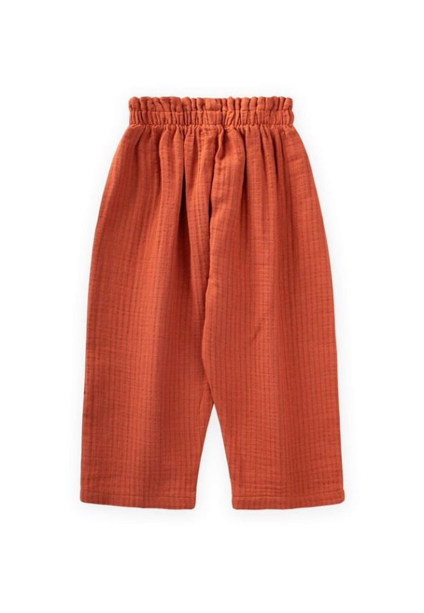 Organic Ruffled Wide-Leg Muslin Pants for Ages 1-8 Rust Fine Stripe