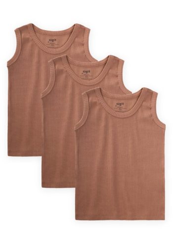 Triple Ribbed Wide Strap Tank Top 2-9 Years Brown