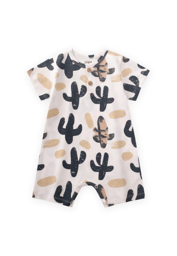 Patterned Romper for Ages 0-4 Off-White
