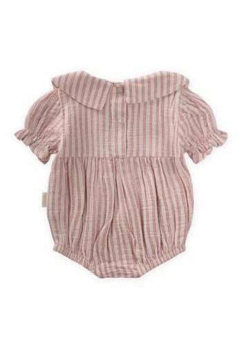 Striped Collar Muslin Bodysuit for Ages 0-2 - Fuchsia Stripes