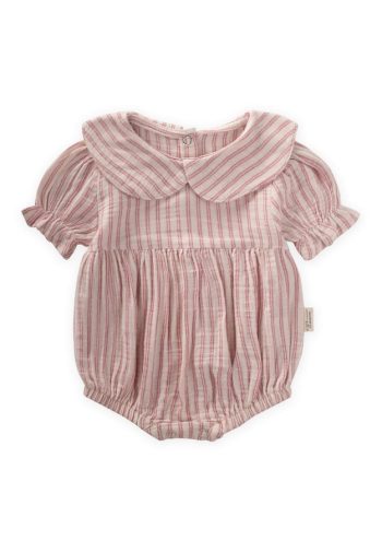 Striped Collar Muslin Bodysuit for Ages 0-2 - Fuchsia Stripes
