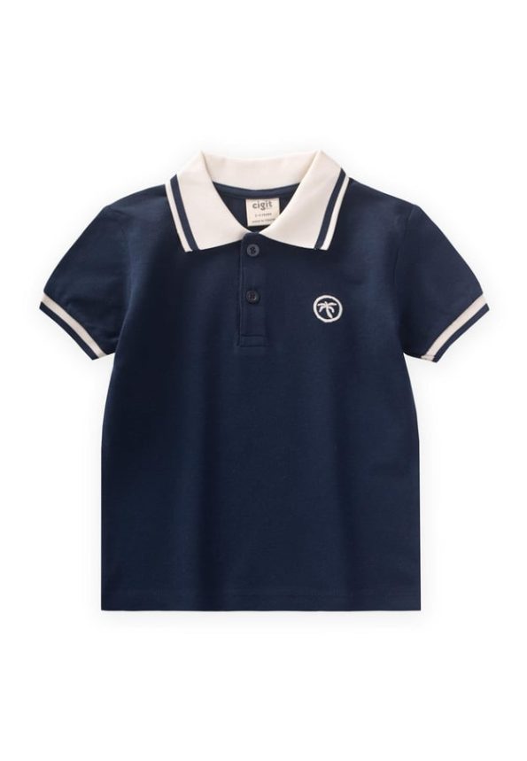 Polo Collar T-Shirt for Ages 2-10 Navy Blue