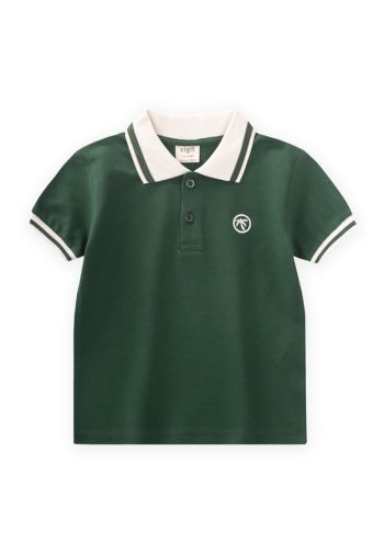 Polo Neck T-Shirt for Ages 2-10 in Olive Green