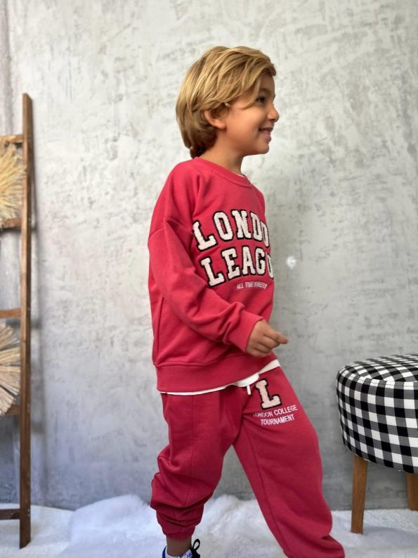 Boys' Cotton Red London League Sweatshirt and Jogger Set