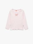 Girls' Cotton Ribbed Long Sleeve T-Shirt with Bow Embroidery
