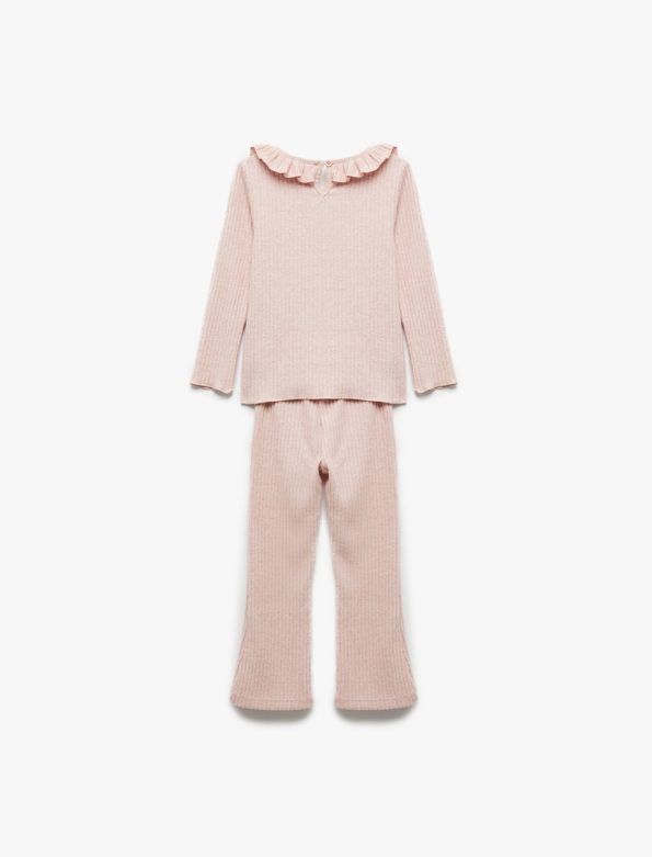 Girls' Long Sleeve Ruffled Neckline 2-Piece Set