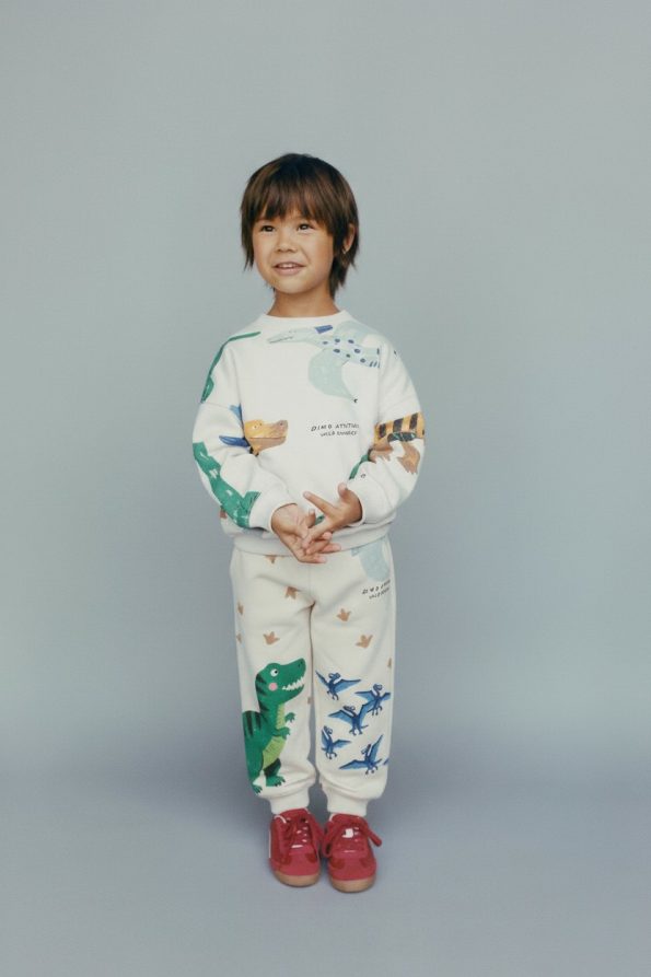 Boys' Cotton Cream Dinosaur Print Sweatshirt and Tracksuit Set