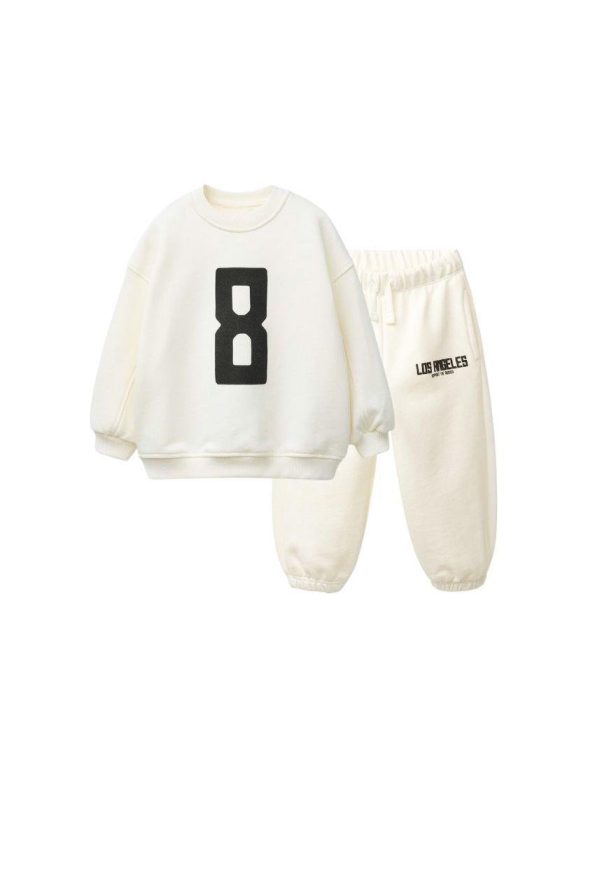 Boys' Cotton Ecru 8 Printed Sweatshirt and Tracksuit Set