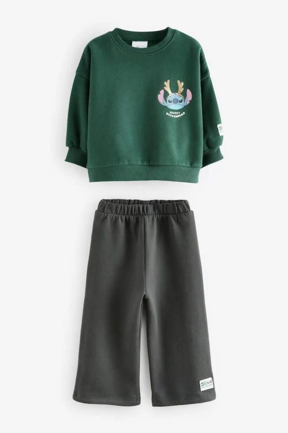 Stitch Printed Kids Oversized Sweatshirt and Shorts Set - Green