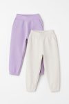 Girls' Cotton Lilac & Cream Jogger Pants Set – Pocketed and Elastic Waist