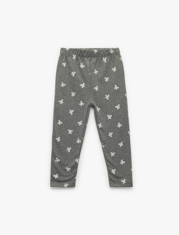 Girls' Baby Bow Patterned Leggings with Elastic Waistband