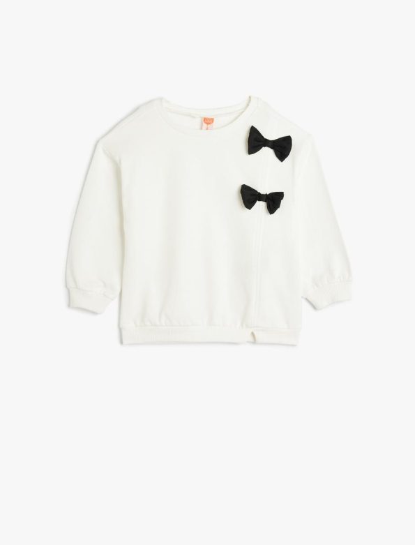 Girls' Long Sleeve Crew Neck Sweatshirt with Bow Applique