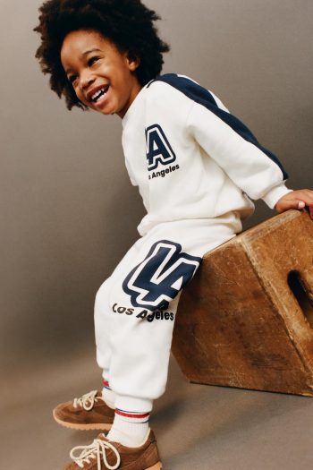 Boys' Cotton White LA Printed Sweatshirt and Jogger Set