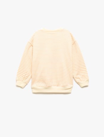 Girls' Long Sleeve Crew Neck Fleece Lined Cotton Striped Sweatshirt