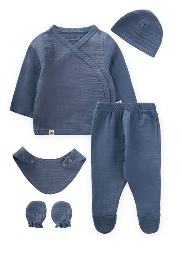 Organic Hospital Exit Baby Set 0-3 Months Indigo Blue