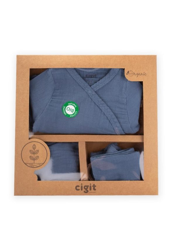 Organic Hospital Exit Baby Set 0-3 Months Indigo Blue