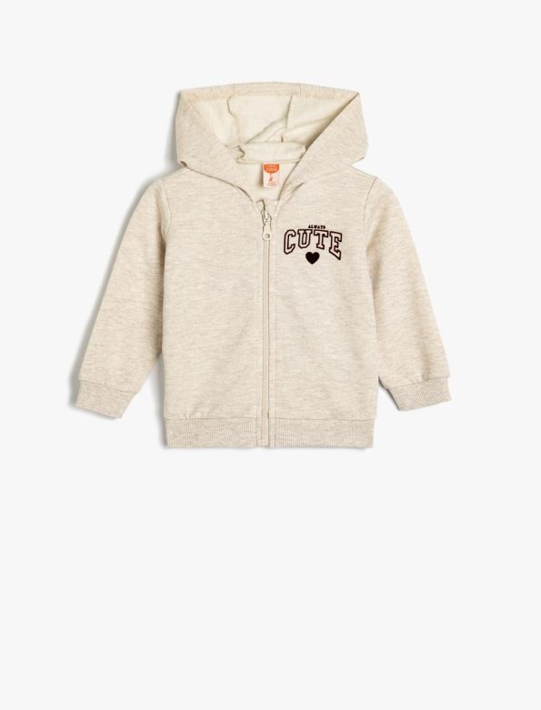 Girls' Baby Hooded Zip-Up Slogan Print Cotton Blend Sweatshirt