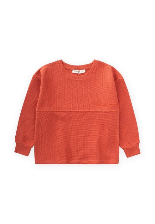 Oversized Waffle Seasonal T-Shirt for Ages 2-14 in Terracotta