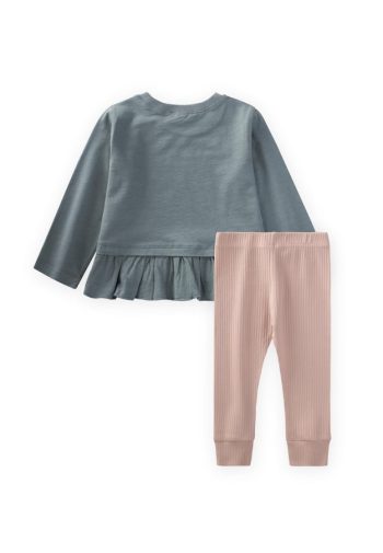 Ruffled Leggings Set with Bunny Print for Ages 1-6 in Sage Green